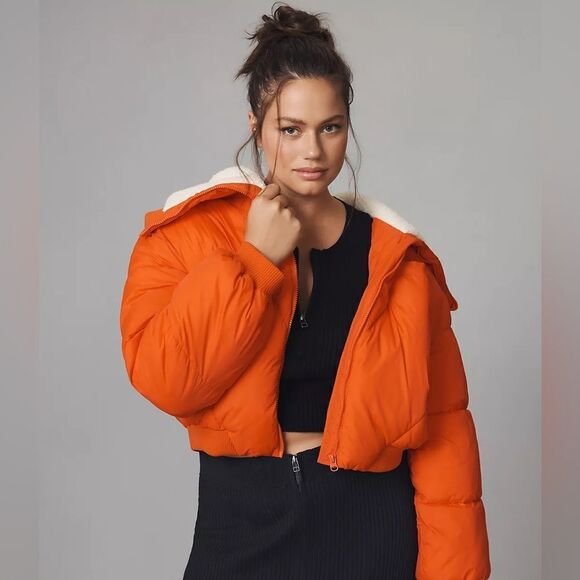 Anthropologie Maeve Sherpa Collared Cropped Puffer Jacket NWT - Picture 5 of 14